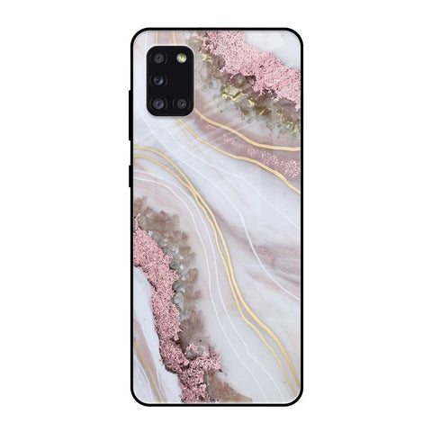 Pink & Gold Gllitter Marble Samsung Galaxy A31 Glass Back Cover Online