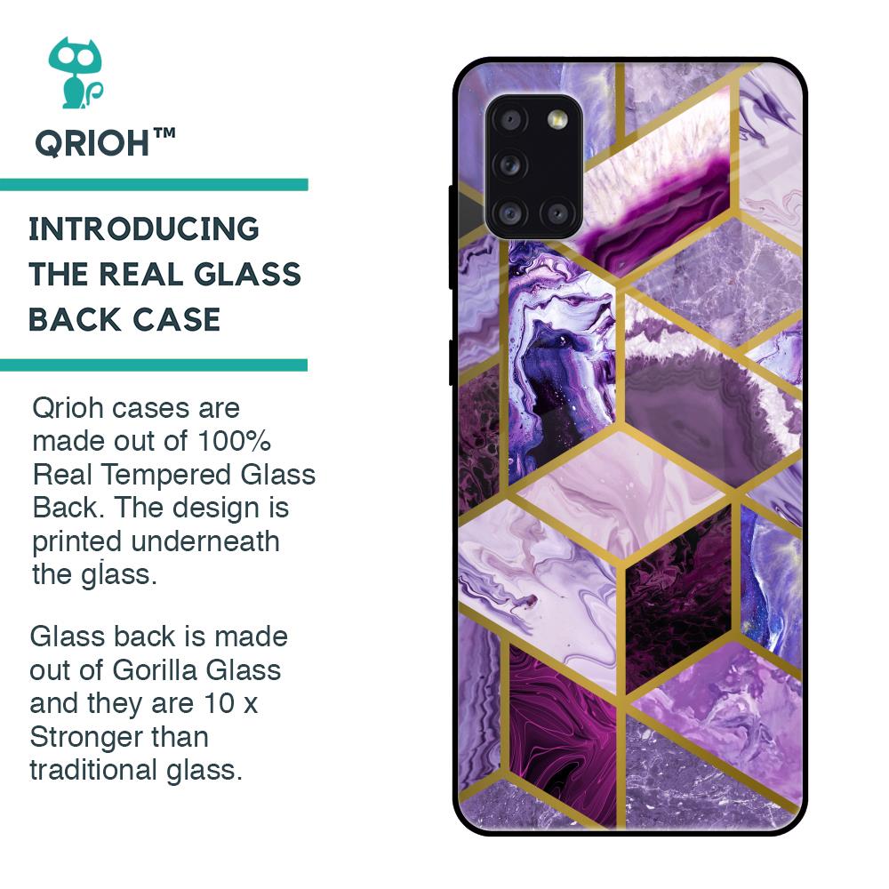 Purple Rhombus Marble Glass Case for Samsung Galaxy A31