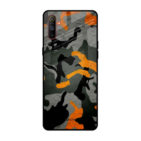 Camouflage Orange Realme C3 Glass Back Cover Online