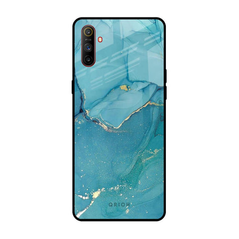 Blue Golden Glitter Realme C3 Glass Back Cover Online