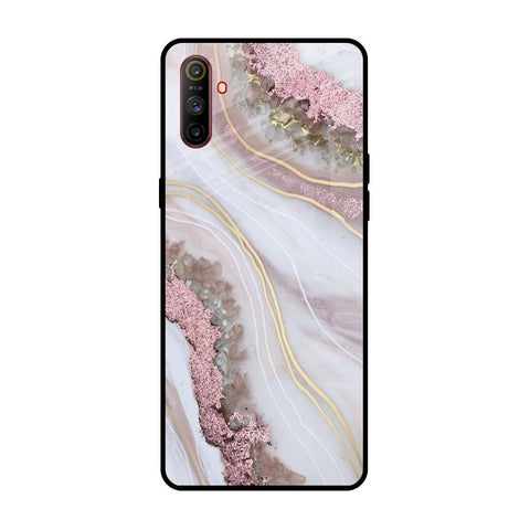 Pink & Gold Gllitter Marble Realme C3 Glass Back Cover Online