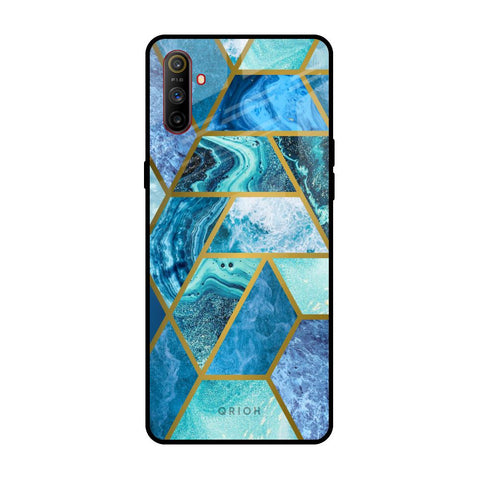 Turquoise Geometrical Marble Realme C3 Glass Back Cover Online