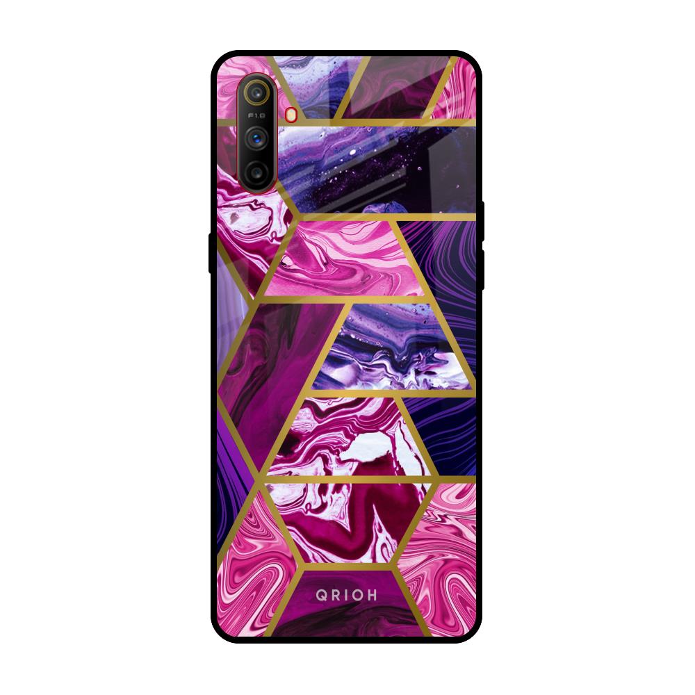 Electroplated Geometric Marble Realme C3 Glass Back Cover Online