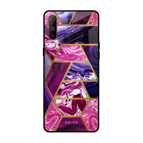 Electroplated Geometric Marble Realme C3 Glass Back Cover Online