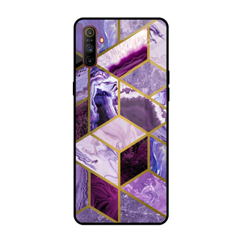 Purple Rhombus Marble Realme C3 Glass Back Cover Online