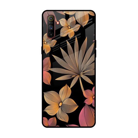 Lines Pattern Flowers Realme C3 Glass Back Cover Online