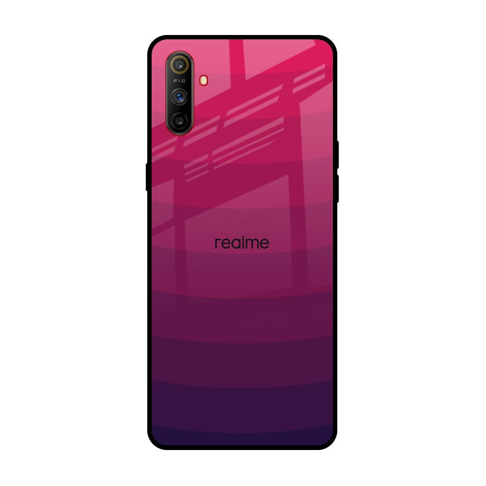 Wavy Pink Pattern Realme C3 Glass Back Cover Online