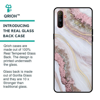 Pink & Gold Gllitter Marble Glass Case for Realme C3