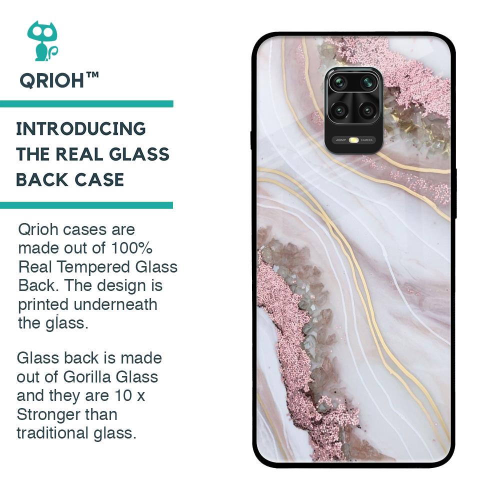 Pink & Gold Gllitter Marble Glass Case for Poco M2 Pro