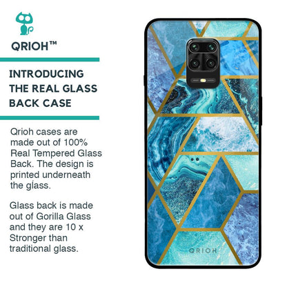 Turquoise Geometrical Marble Glass Case for Poco M2 Pro