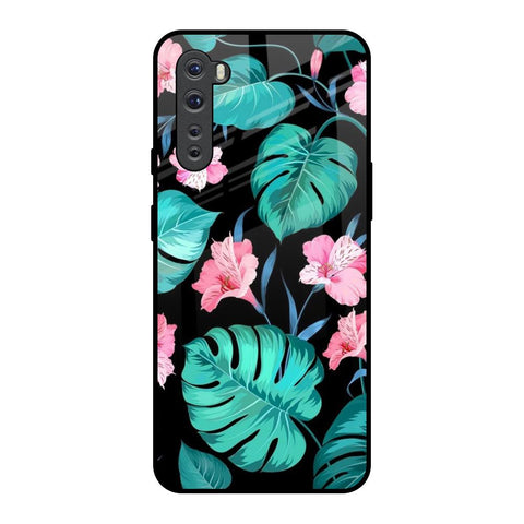 Tropical Leaves & Pink Flowers OnePlus Nord Glass Back Cover Online