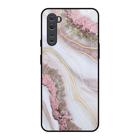 Pink & Gold Gllitter Marble OnePlus Nord Glass Back Cover Online