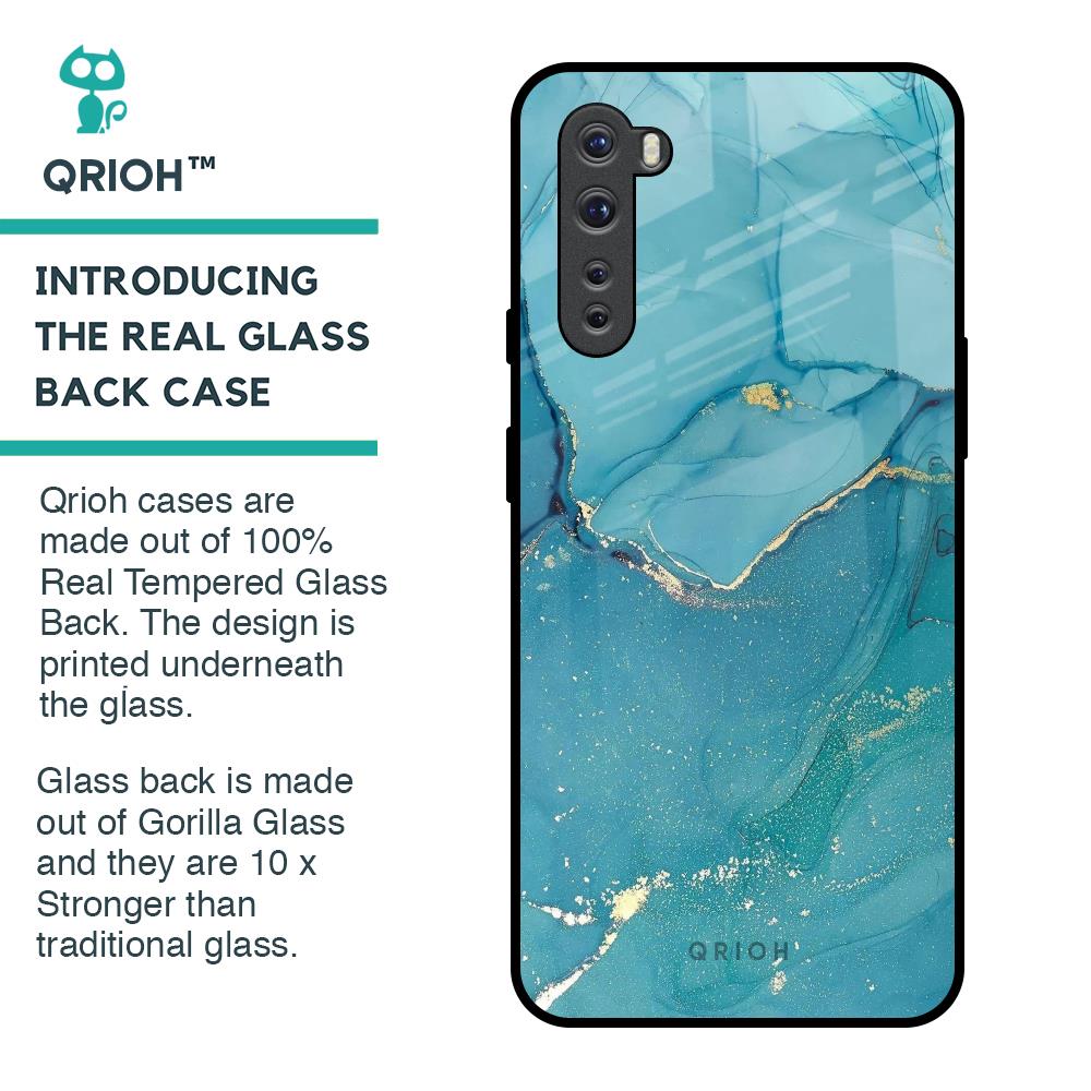 Blue Golden Glitter Glass Case for OnePlus Nord
