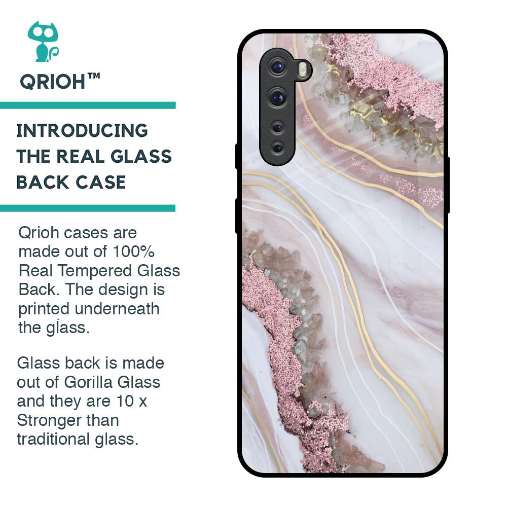 Pink & Gold Gllitter Marble Glass Case for OnePlus Nord