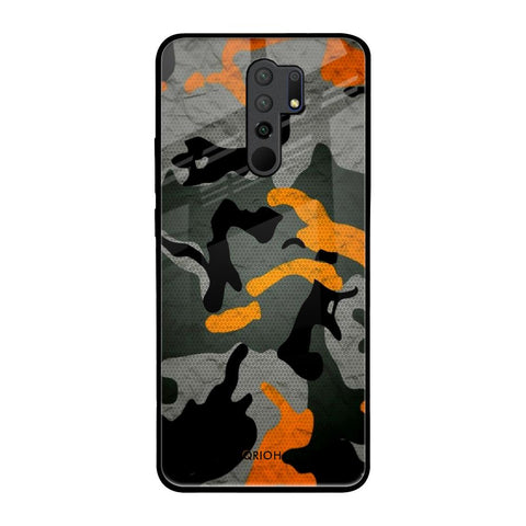 Camouflage Orange Redmi 9 prime Glass Back Cover Online