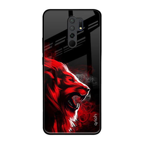Red Angry Lion Redmi 9 prime Glass Back Cover Online