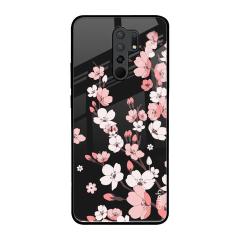 Black Cherry Blossom Redmi 9 prime Glass Back Cover Online