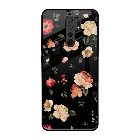 Black Spring Floral Redmi 9 prime Glass Back Cover Online