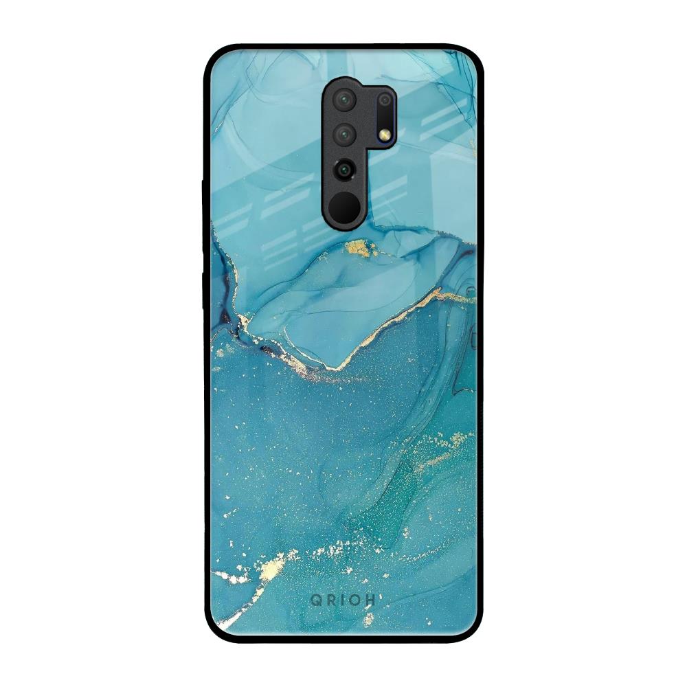 Blue Golden Glitter Redmi 9 prime Glass Back Cover Online