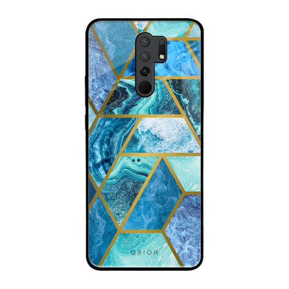 Turquoise Geometrical Marble Redmi 9 prime Glass Back Cover Online