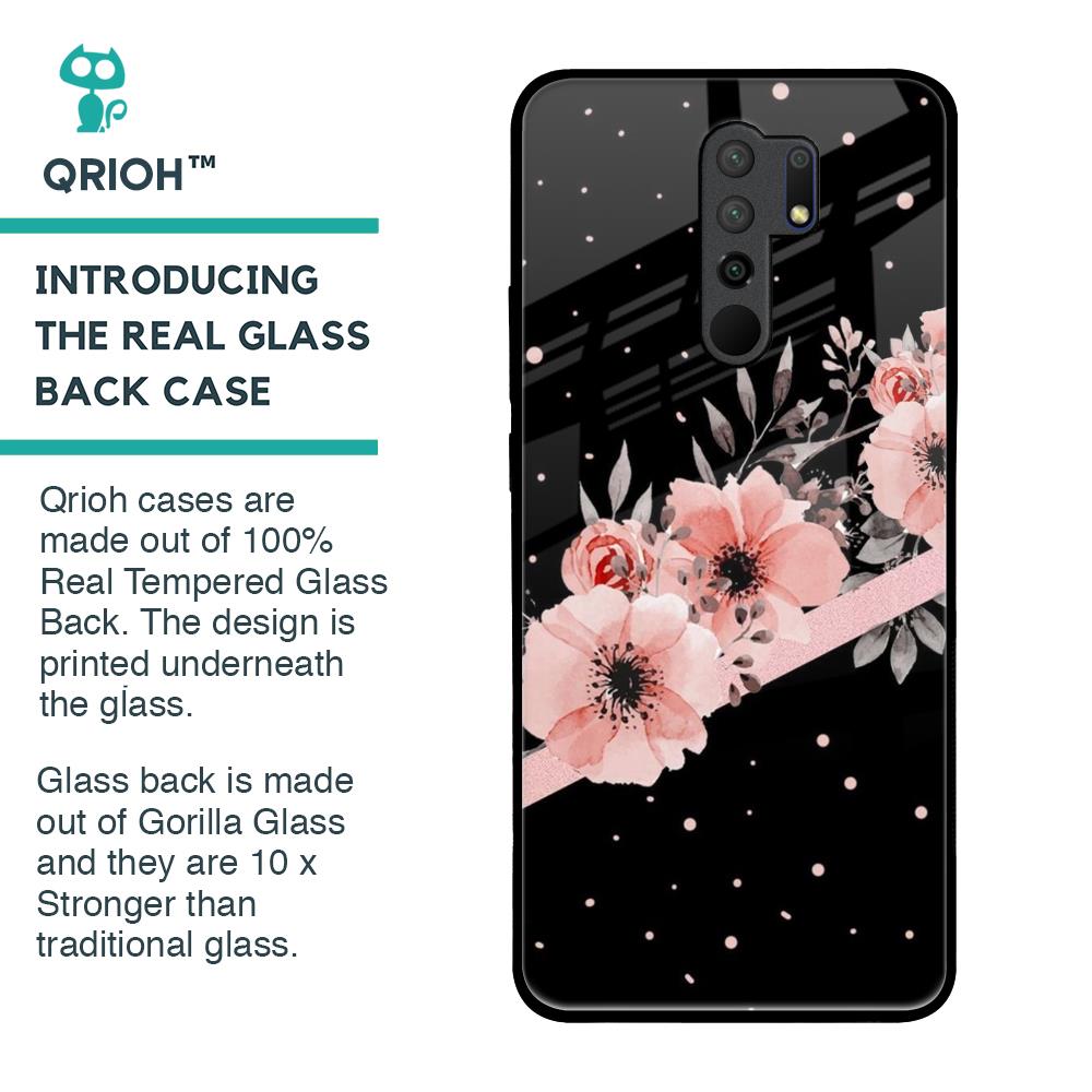 Floral Black Band Glass Case For Redmi 9 prime