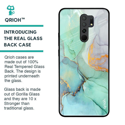 Green Marble Glass Case for Redmi 9 prime