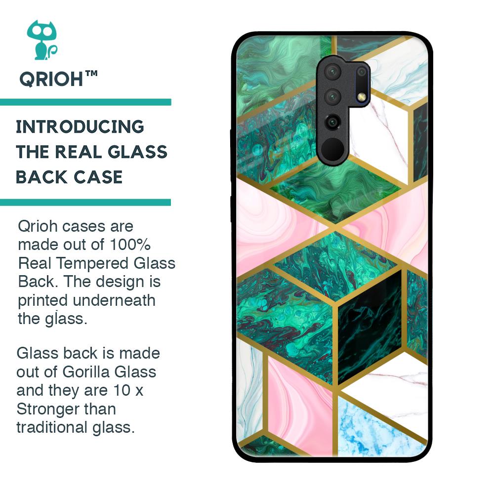 Seamless Green Marble Glass Case for Redmi 9 prime