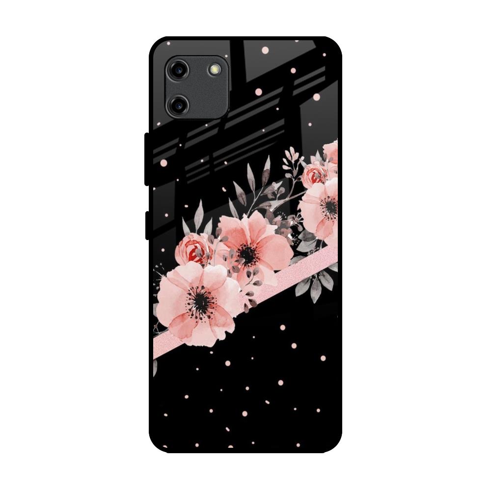 Floral Black Band Realme C11 Glass Back Cover Online