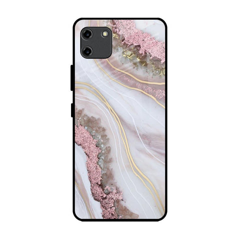 Pink & Gold Gllitter Marble Realme C11 Glass Back Cover Online