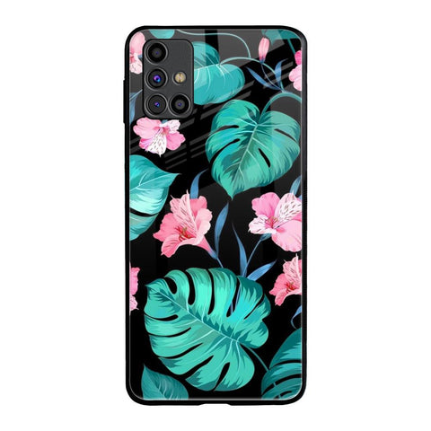 Tropical Leaves & Pink Flowers Samsung Galaxy M31s Glass Back Cover Online