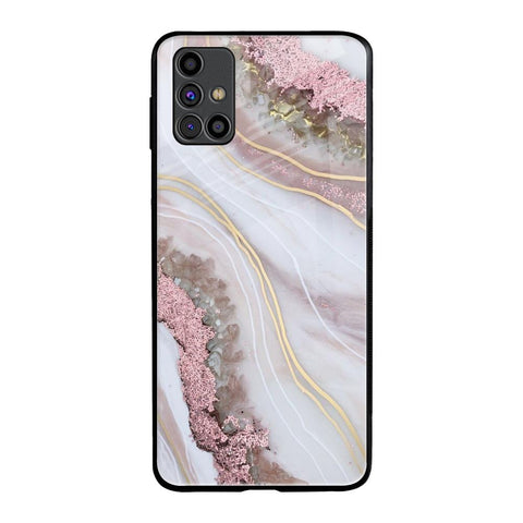 Pink & Gold Gllitter Marble Samsung Galaxy M31s Glass Back Cover Online