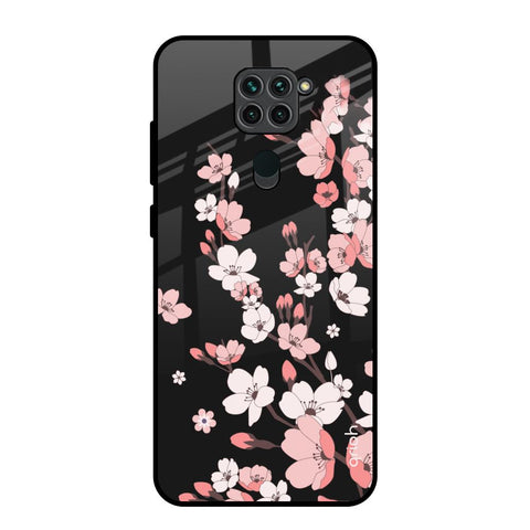 Black Cherry Blossom Redmi Note 9 Glass Back Cover Online