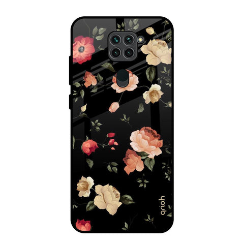 Black Spring Floral Redmi Note 9 Glass Back Cover Online