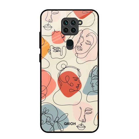 Abstract Faces Redmi Note 9 Glass Back Cover Online