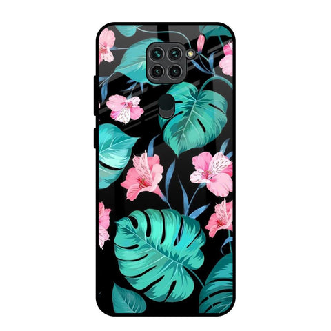 Tropical Leaves & Pink Flowers Redmi Note 9 Glass Back Cover Online