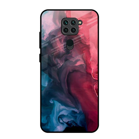 Blue & Red Smoke Redmi Note 9 Glass Back Cover Online
