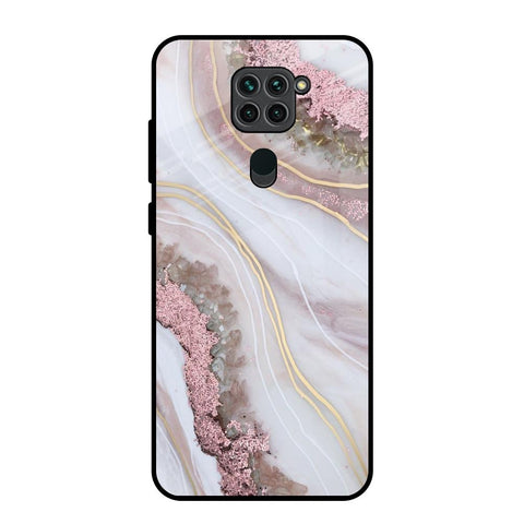 Pink & Gold Gllitter Marble Redmi Note 9 Glass Back Cover Online