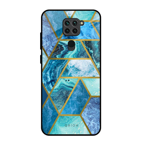 Turquoise Geometrical Marble Redmi Note 9 Glass Back Cover Online