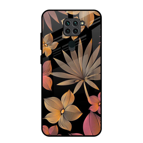 Lines Pattern Flowers Redmi Note 9 Glass Back Cover Online