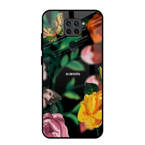 Flowers & Butterfly Redmi Note 9 Glass Back Cover Online