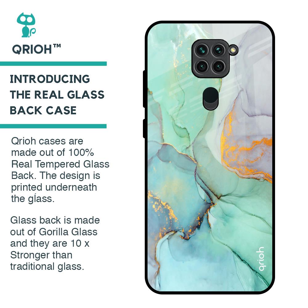 Green Marble Glass Case for Redmi Note 9