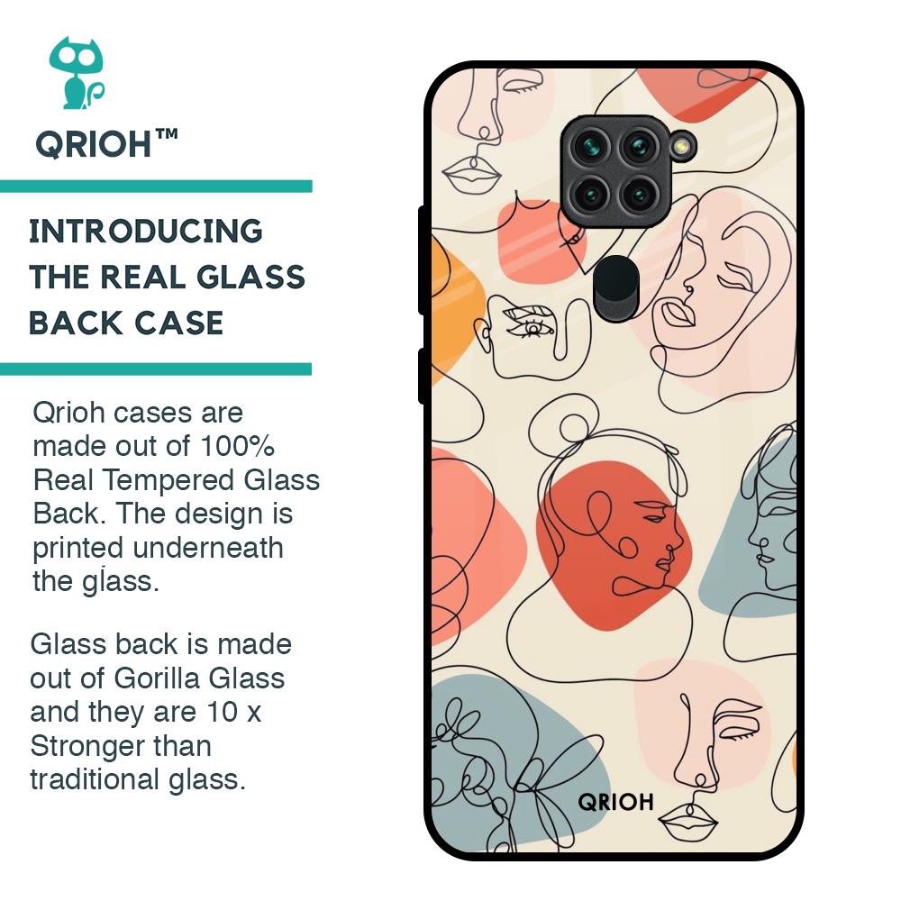 Abstract Faces Glass Case for Redmi Note 9