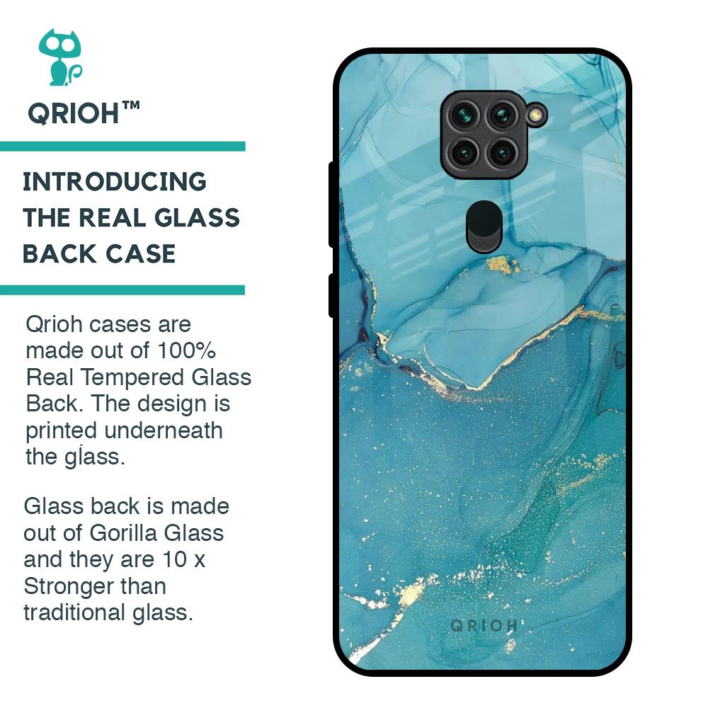 Blue Golden Glitter Glass Case for Redmi Note 9