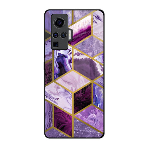 Purple Rhombus Marble Vivo X50 Pro Glass Back Cover Online