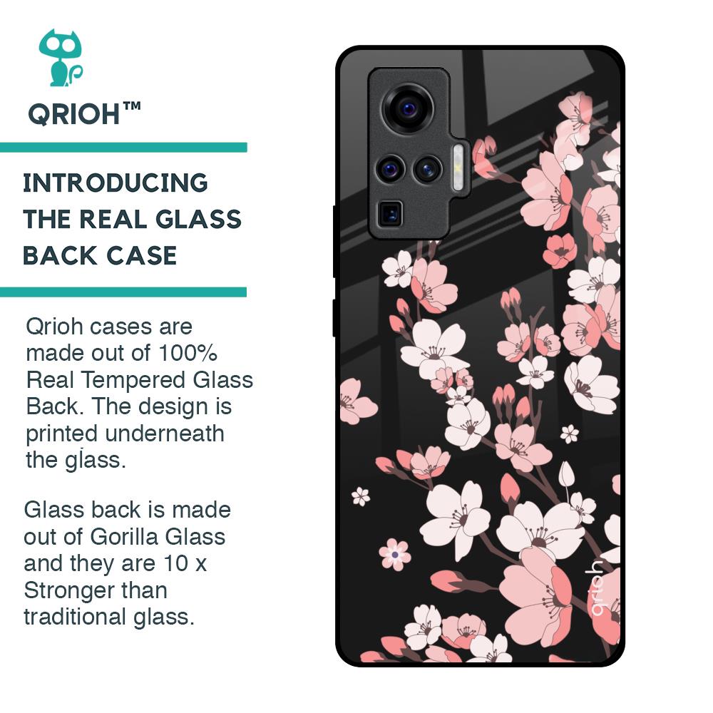Black Cherry Blossom Glass Case for Vivo X50 Pro