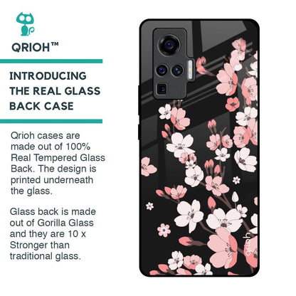 Black Cherry Blossom Glass Case for Vivo X50 Pro