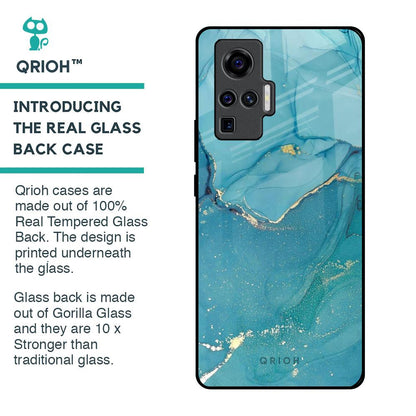Blue Golden Glitter Glass Case for Vivo X50 Pro