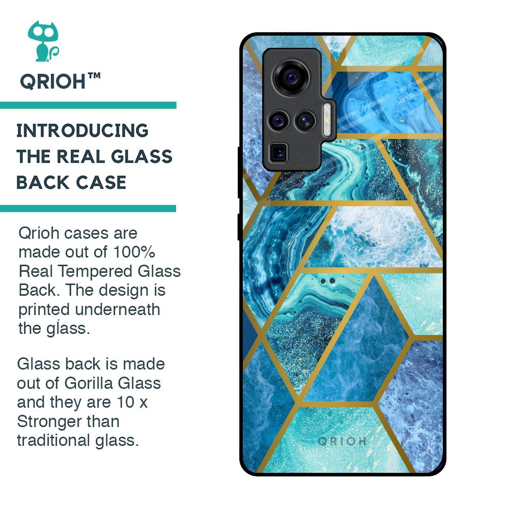 Turquoise Geometrical Marble Glass Case for Vivo X50 Pro