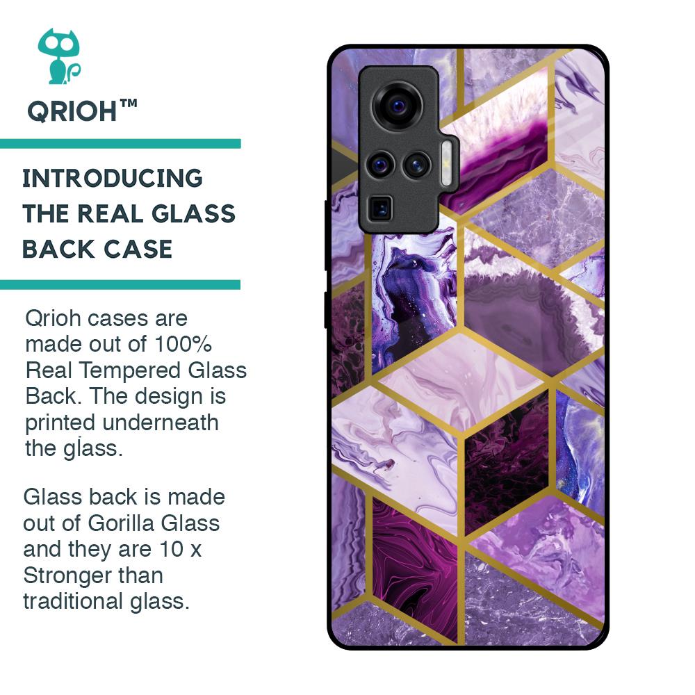 Purple Rhombus Marble Glass Case for Vivo X50 Pro