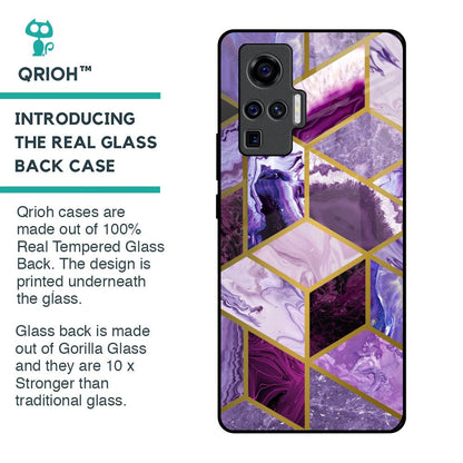 Purple Rhombus Marble Glass Case for Vivo X50 Pro